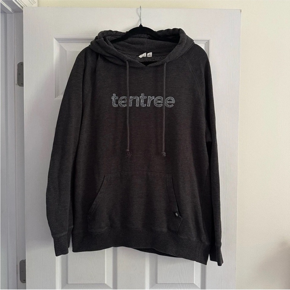 Size L Tentree Men’s Grey‎ Logo Hoodie Pullover Kangaroo Pocket Eco Sweatshirt - Picture 3 of 6
